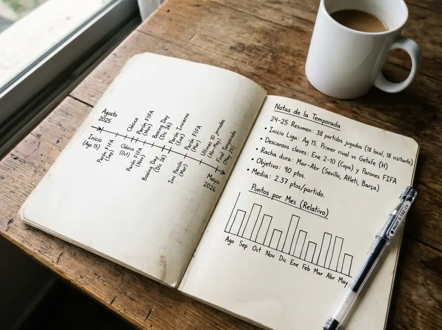 Cuaderno abierto con el esquema del calendario de la Premier League 2025/26 y notas de jornadas